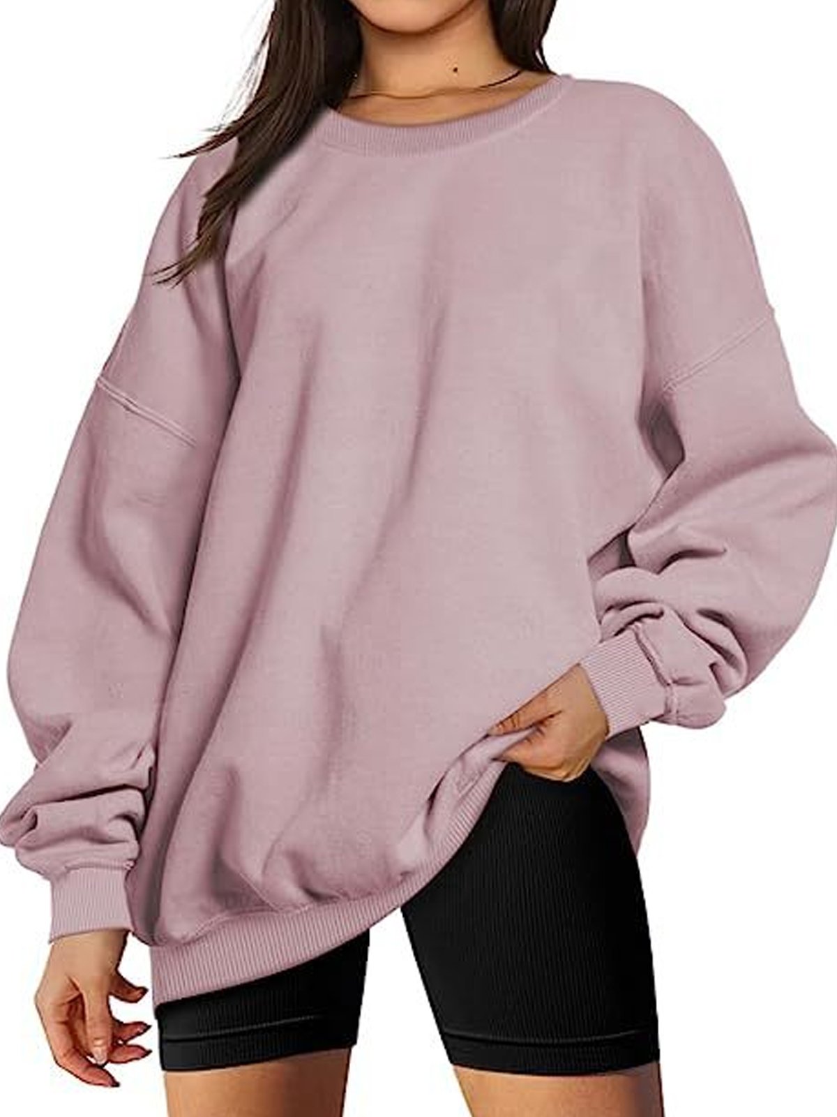 Casual Crew Neck Plain Sweatshirt