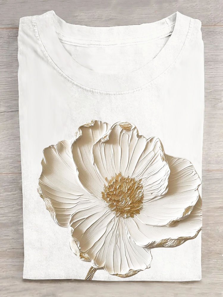 Casual Floral Crew Neck Short Sleeve T-shirt