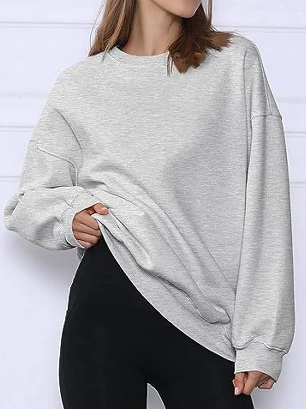 Casual Crew Neck Plain Sweatshirt