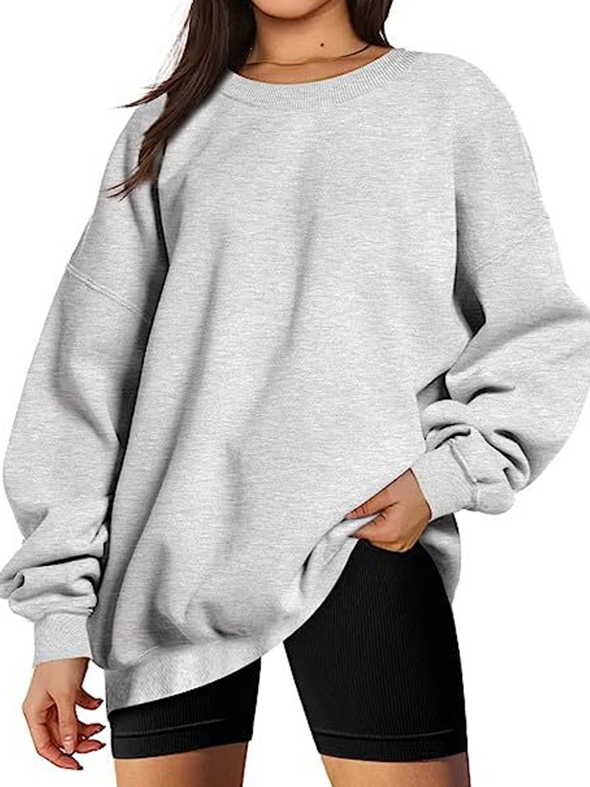 Casual Crew Neck Plain Sweatshirt