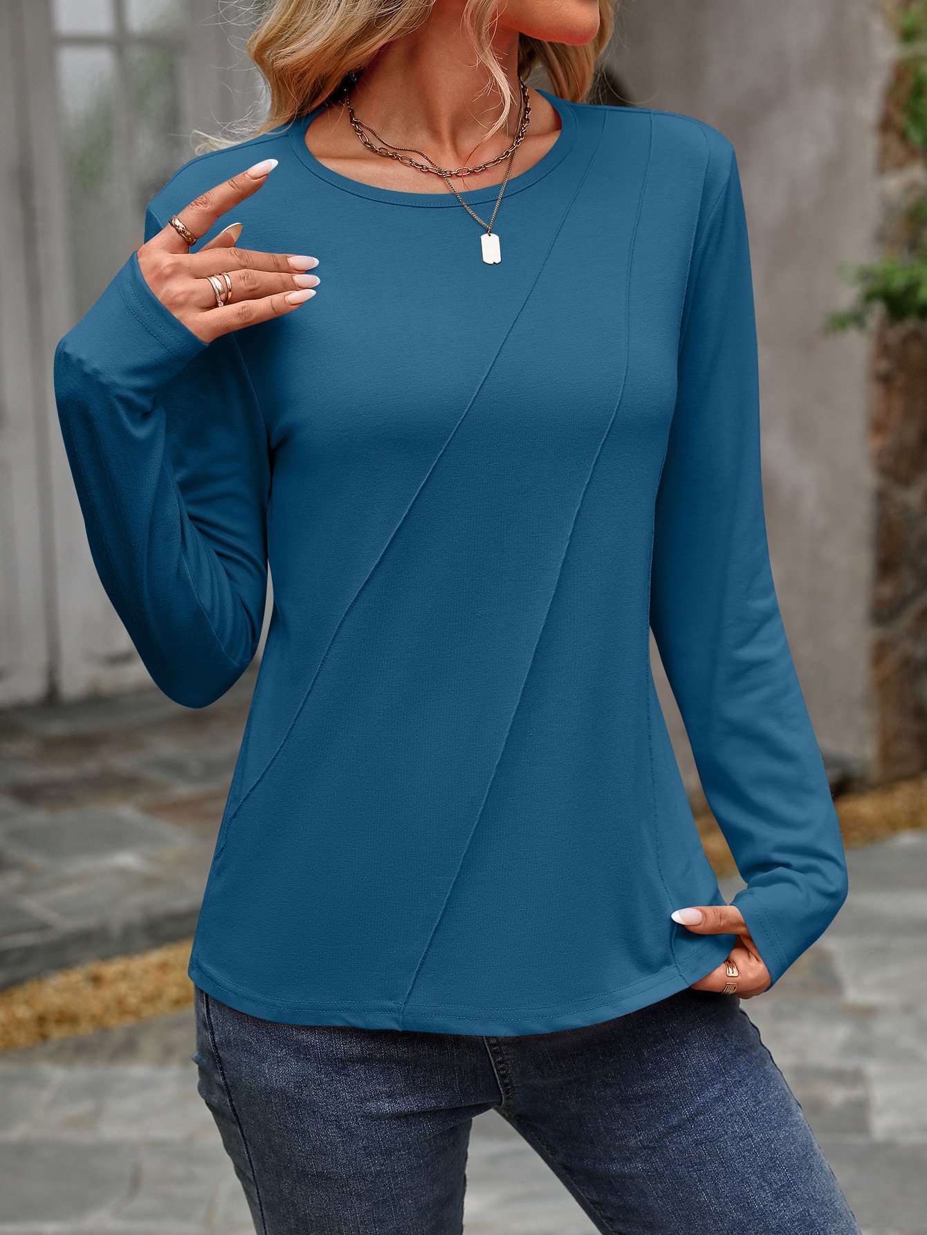 Casual Plain Crew Neck Long Sleeve T-shirt