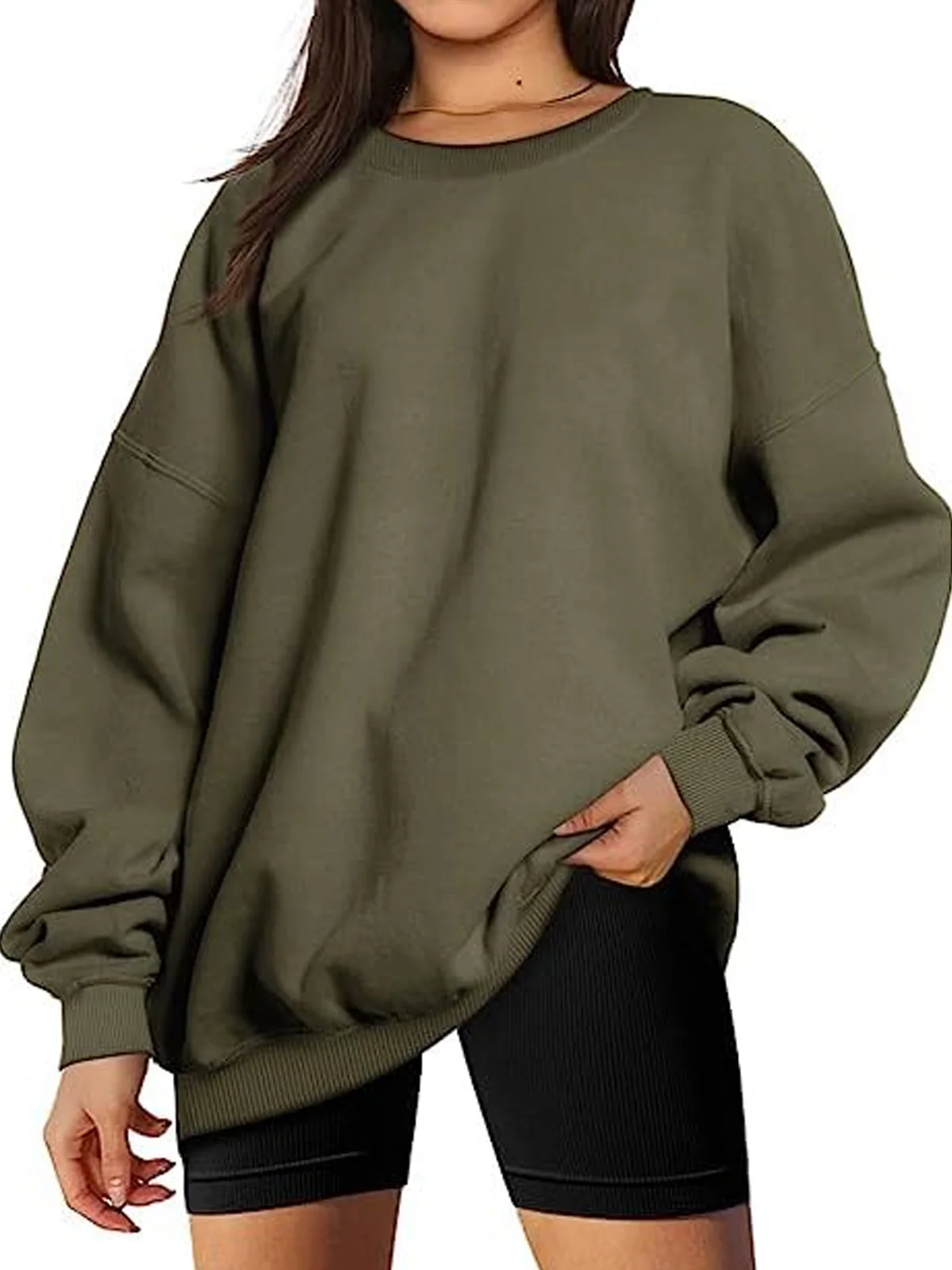 Casual Crew Neck Plain Sweatshirt