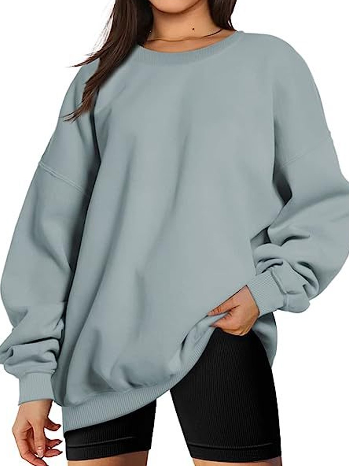 Casual Crew Neck Plain Sweatshirt