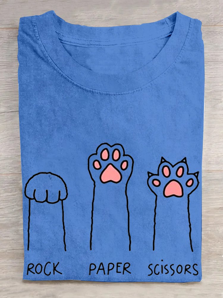 Casual Cat Crew Neck Short Sleeve T-shirt