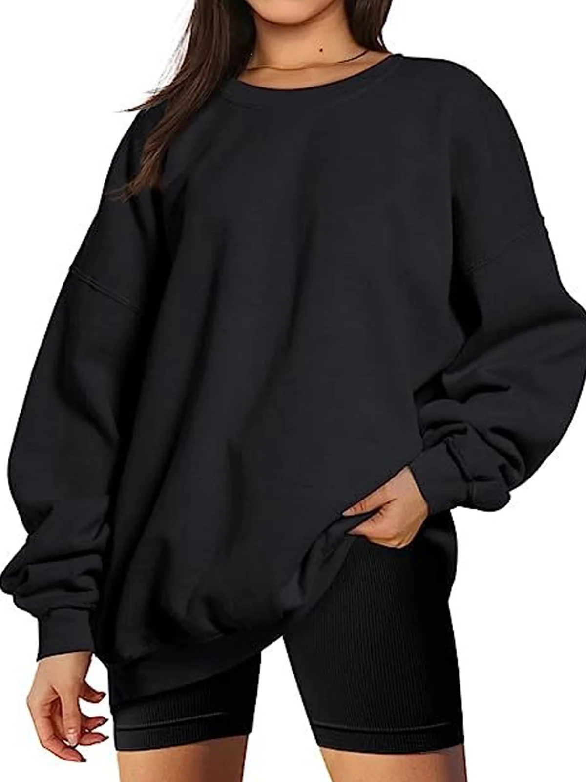 Casual Crew Neck Plain Sweatshirt