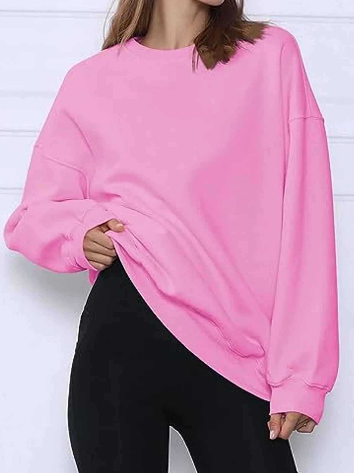 Casual Crew Neck Plain Sweatshirt