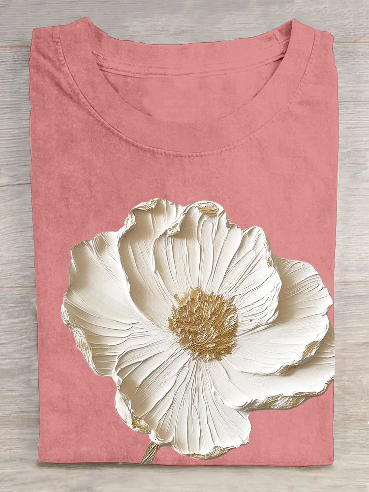 Casual Floral Crew Neck Short Sleeve T-shirt