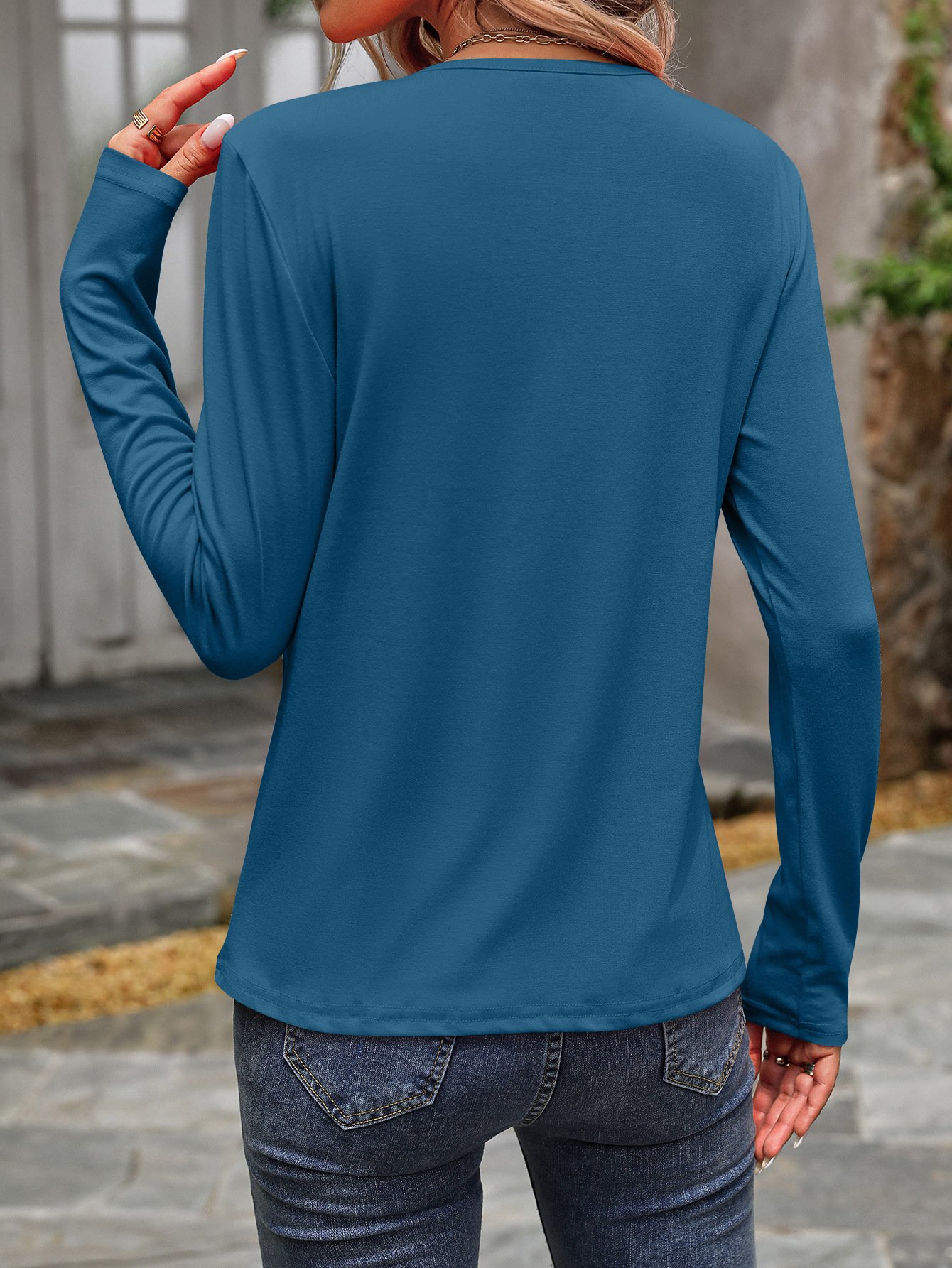 Casual Plain Crew Neck Long Sleeve T-shirt