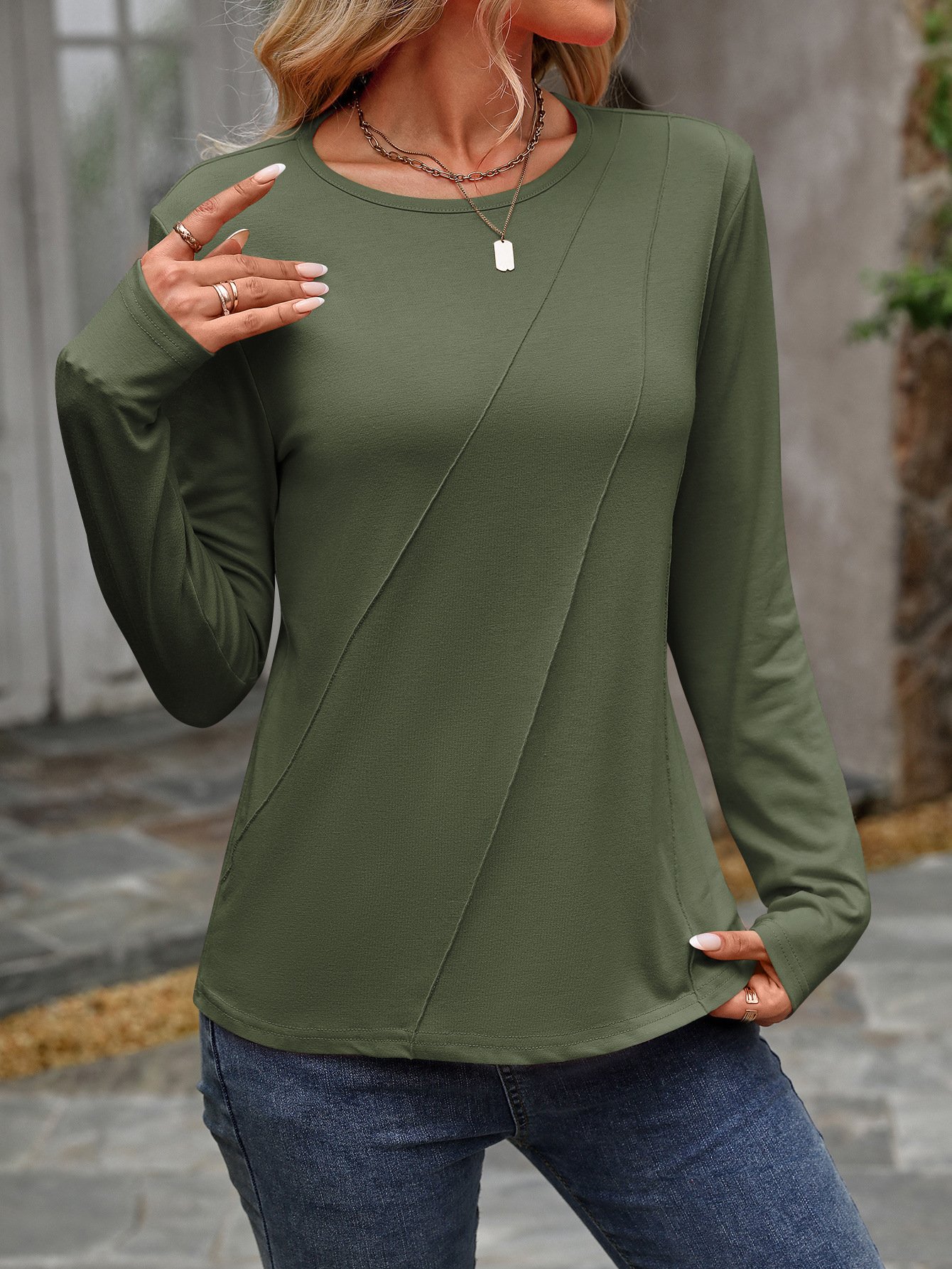 Casual Plain Crew Neck Long Sleeve T-shirt