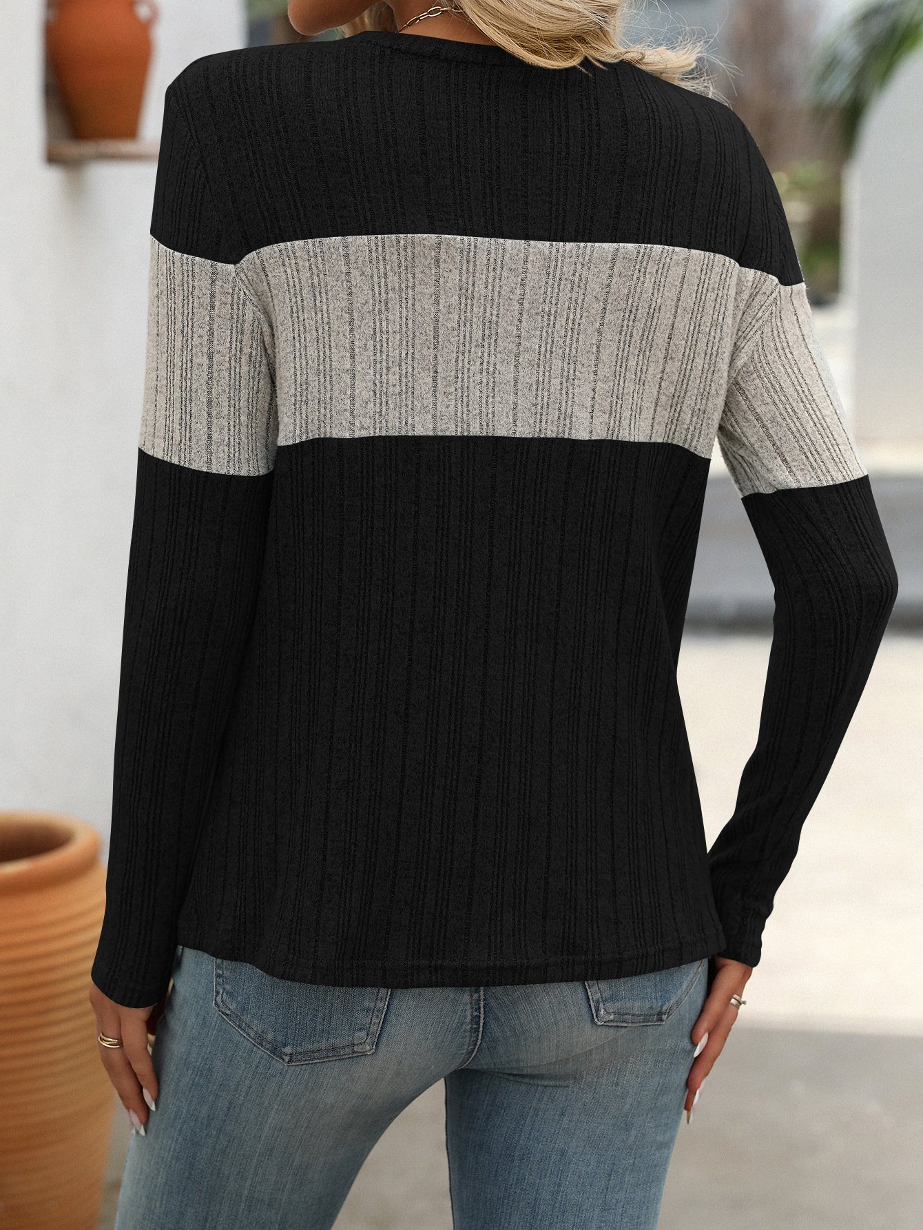 Casual Plain Crew Neck Long Sleeve T-shirt