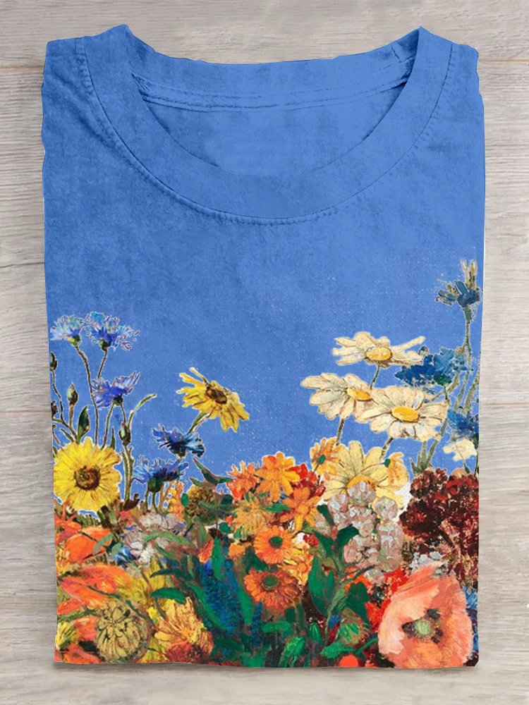 Casual Floral Crew Neck Short Sleeve T-shirt