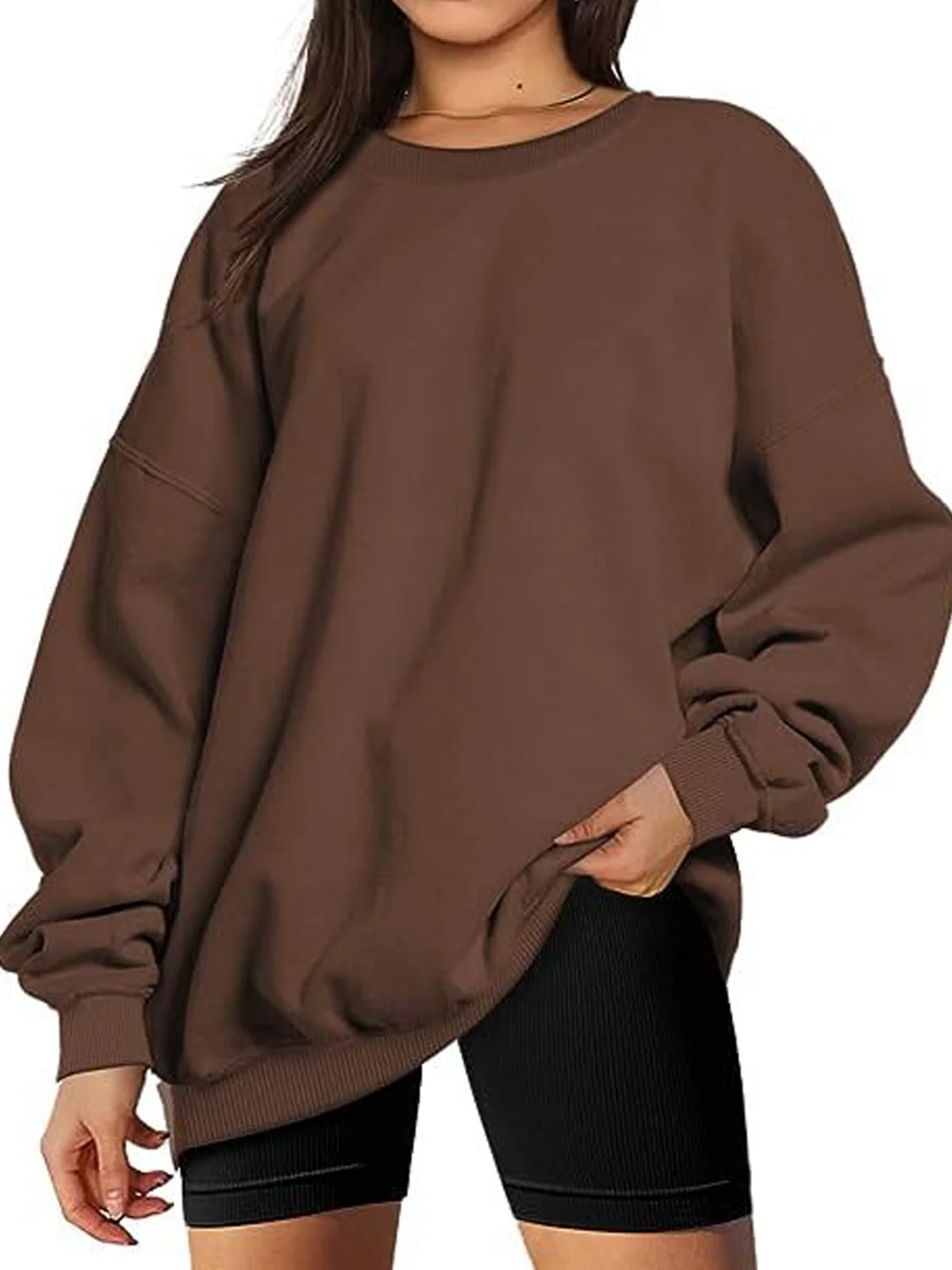 Casual Crew Neck Plain Sweatshirt