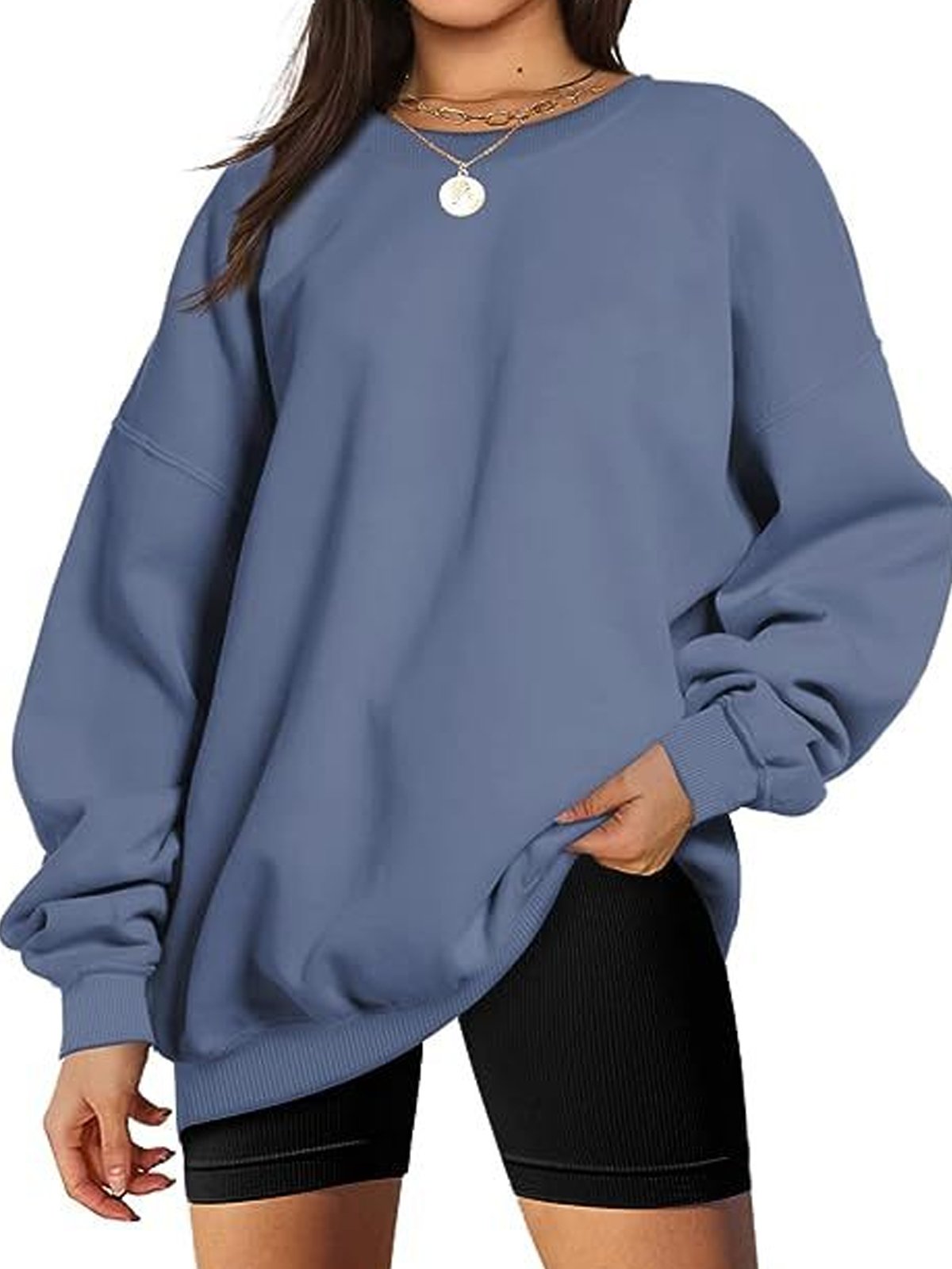 Casual Crew Neck Plain Sweatshirt