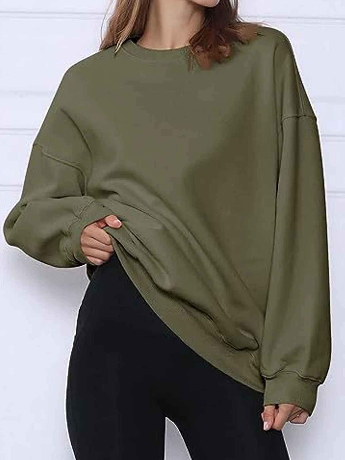 Casual Crew Neck Plain Sweatshirt