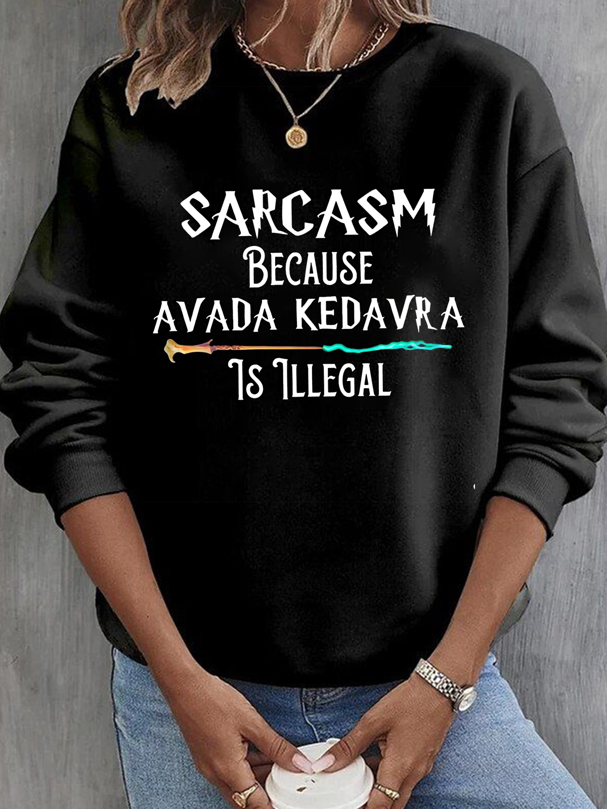 Casual Crew Neck Text Letters Sweatshirt