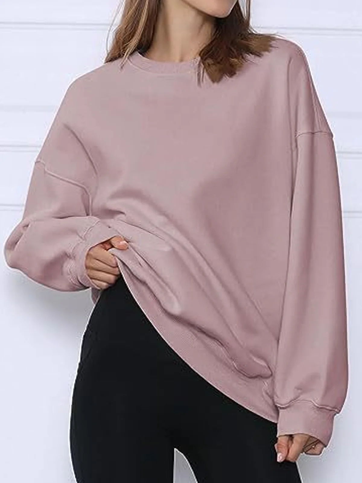 Casual Crew Neck Plain Sweatshirt