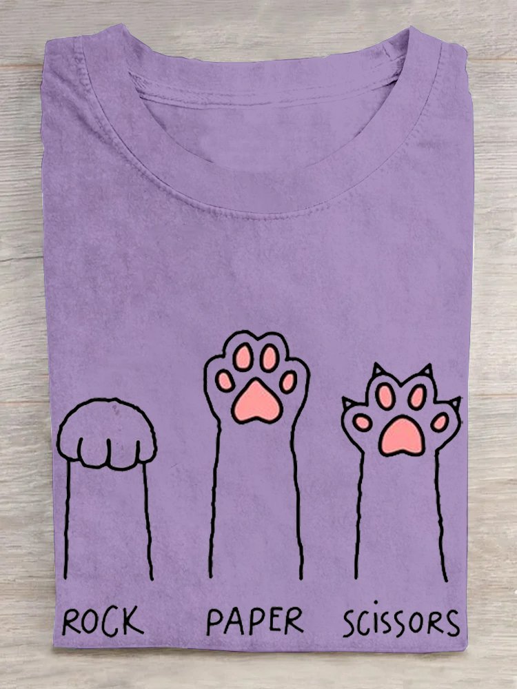 Casual Cat Crew Neck Short Sleeve T-shirt