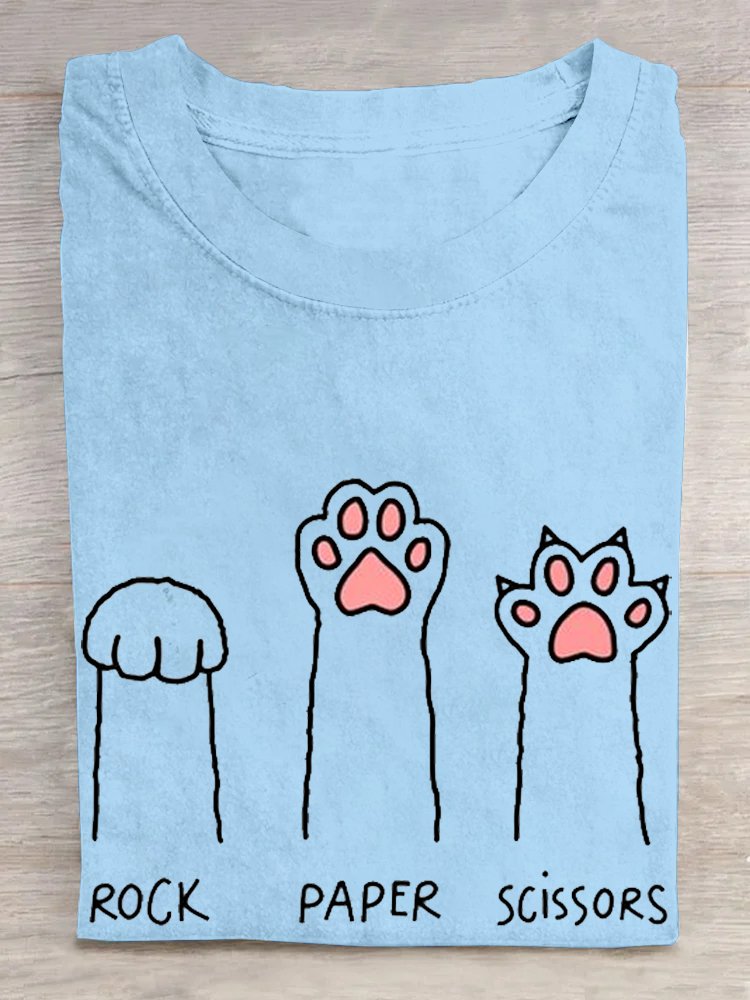 Casual Cat Crew Neck Short Sleeve T-shirt