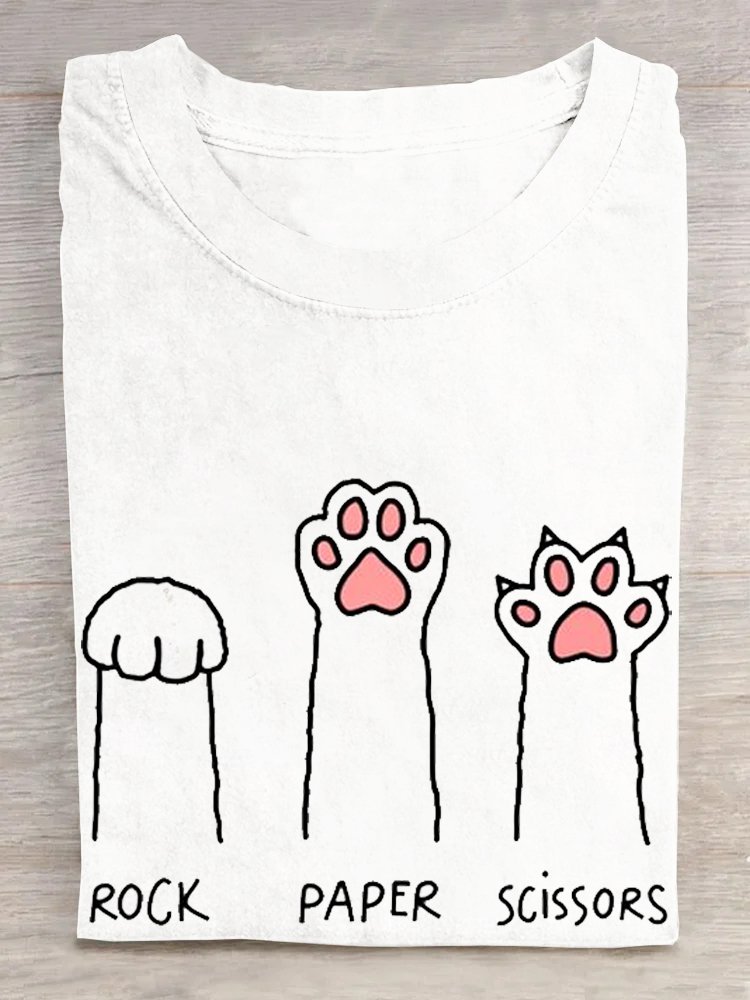 Casual Cat Crew Neck Short Sleeve T-shirt