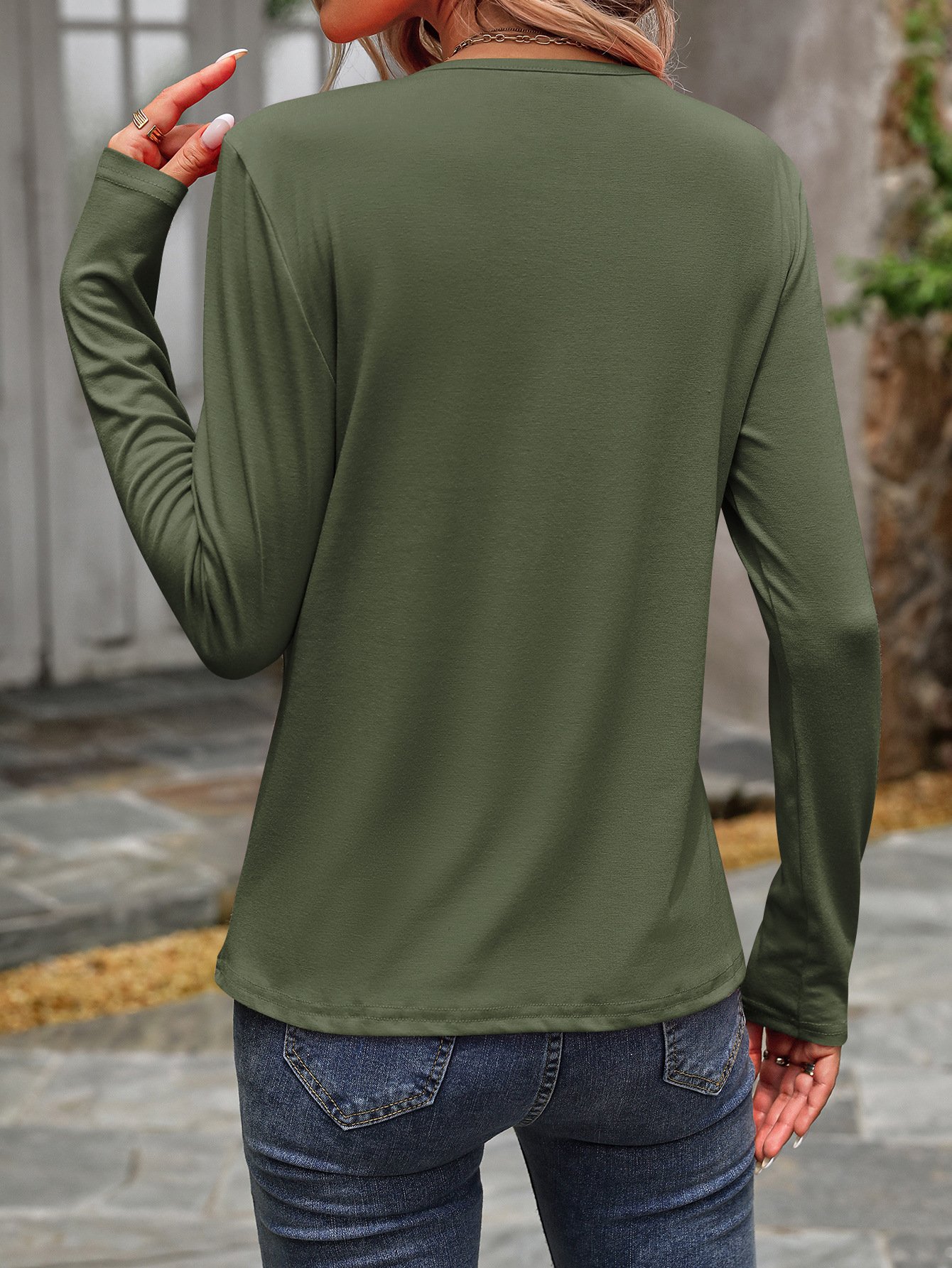 Casual Plain Crew Neck Long Sleeve T-shirt