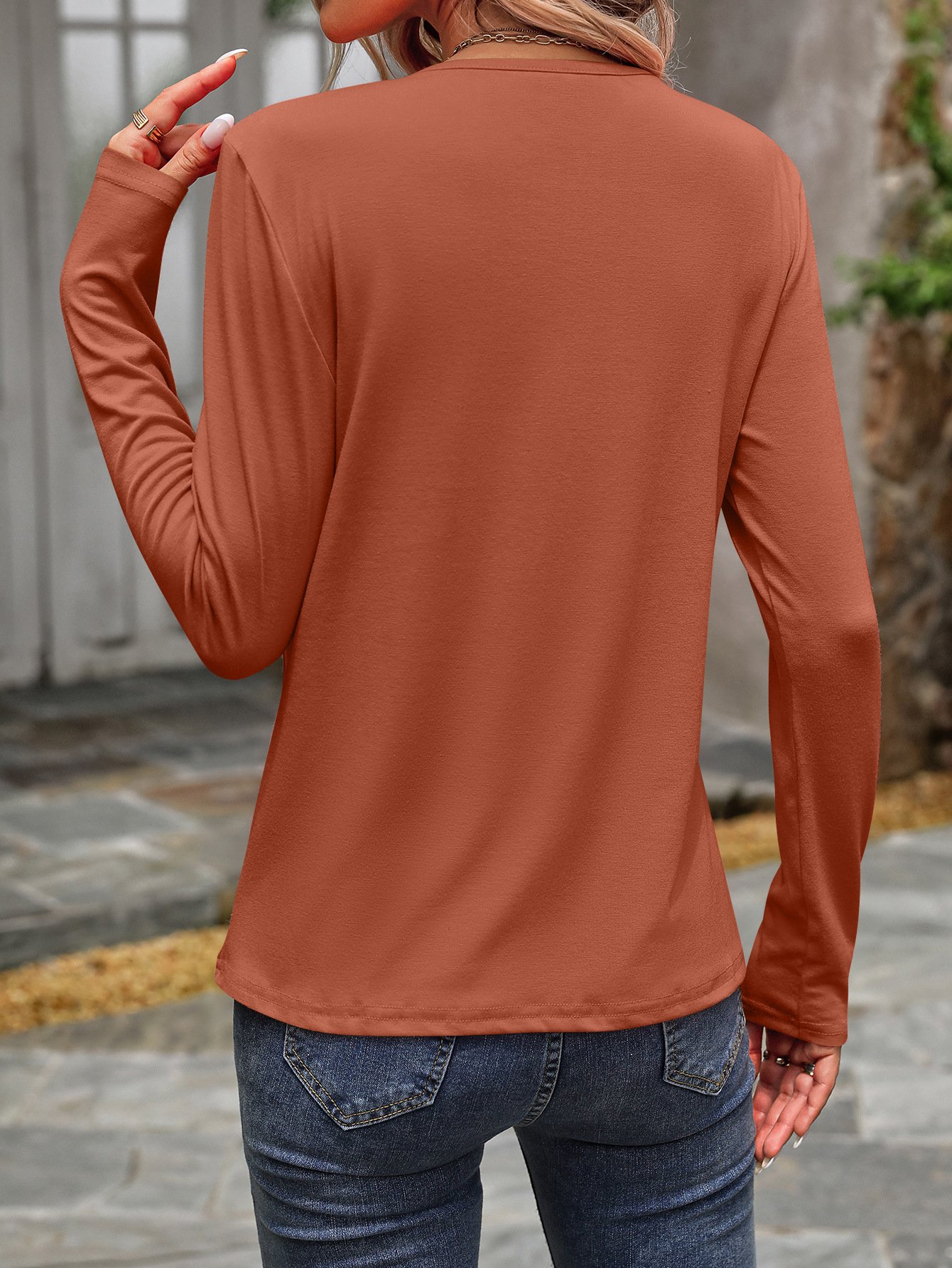 Casual Plain Crew Neck Long Sleeve T-shirt