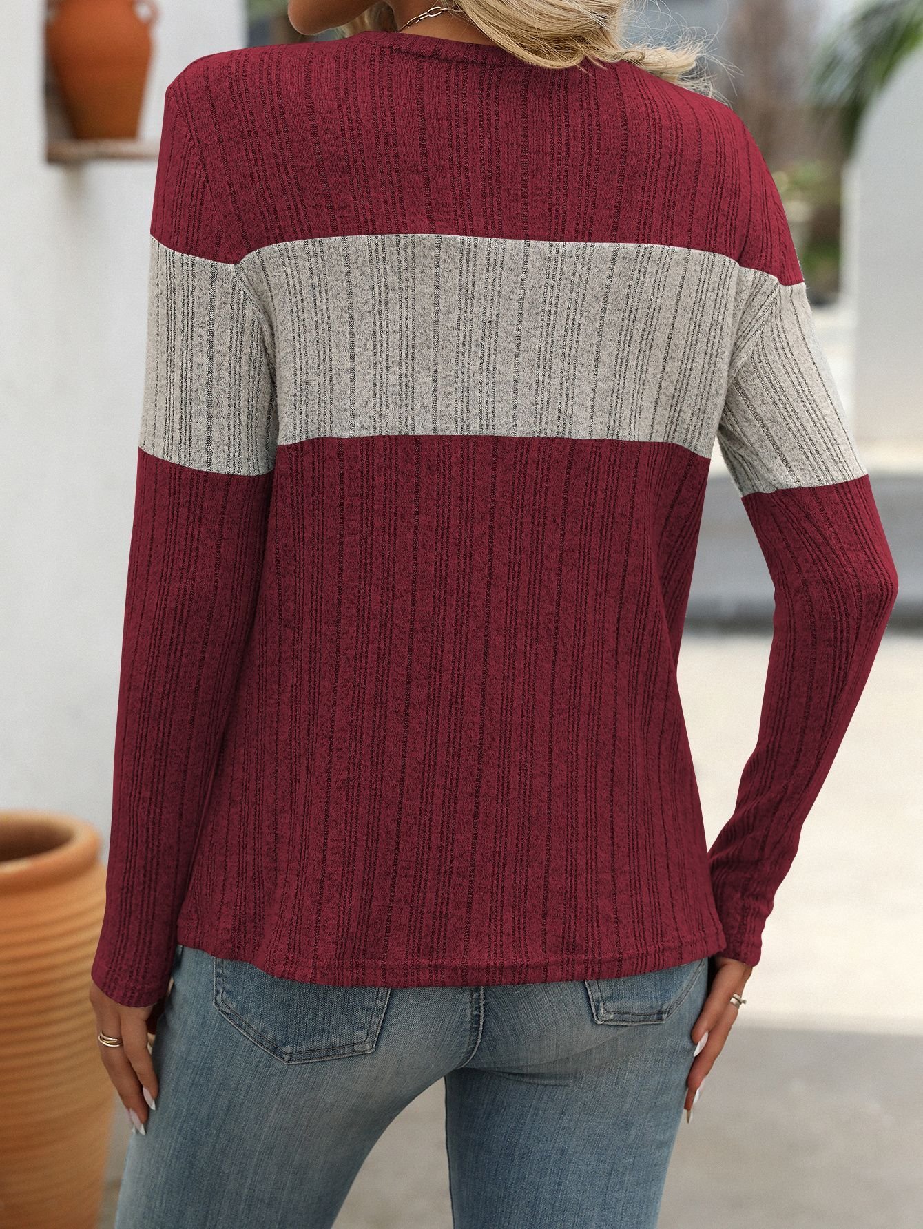 Casual Plain Crew Neck Long Sleeve T-shirt