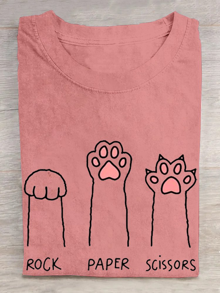 Casual Cat Crew Neck Short Sleeve T-shirt