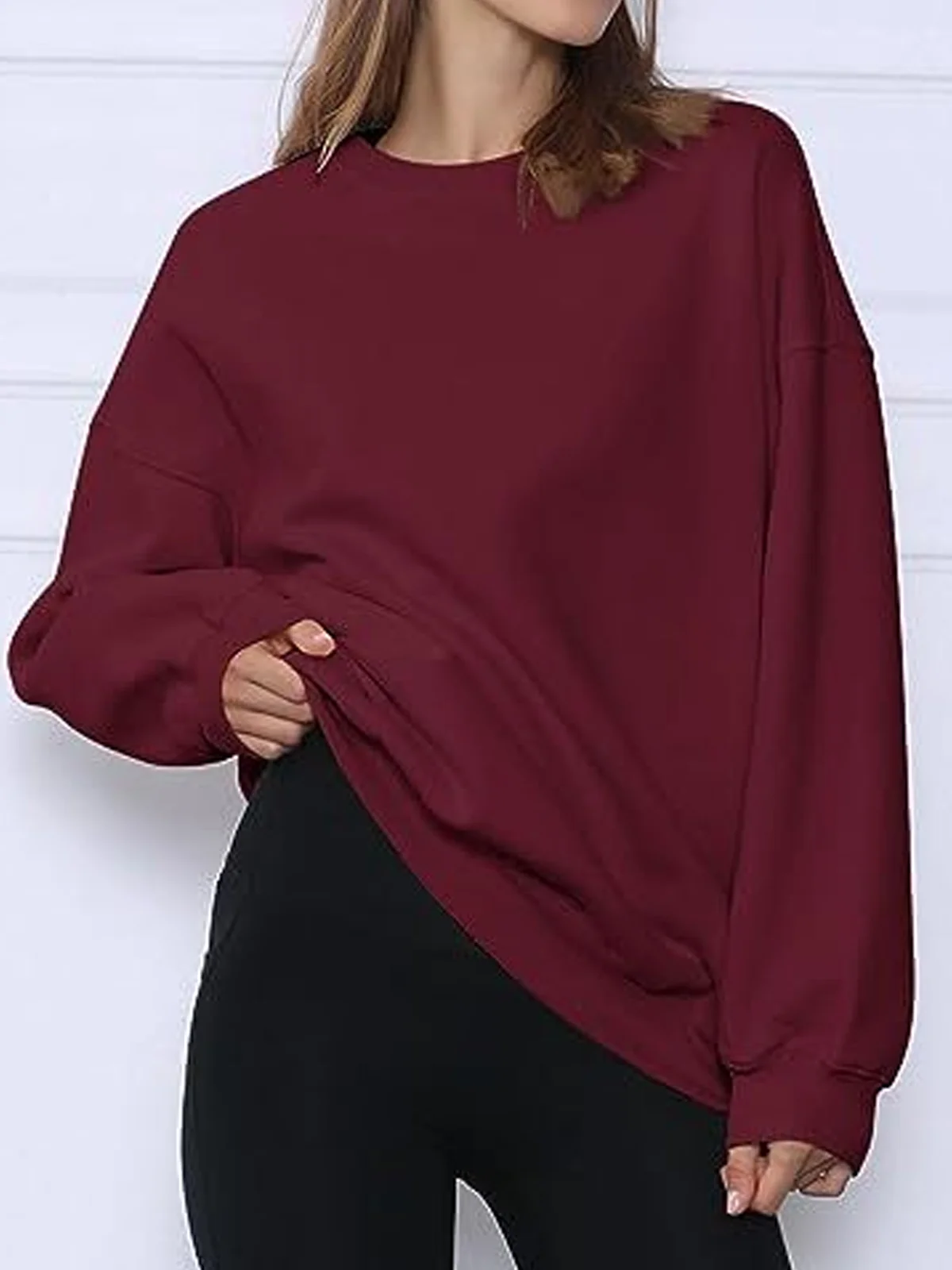 Casual Crew Neck Plain Sweatshirt