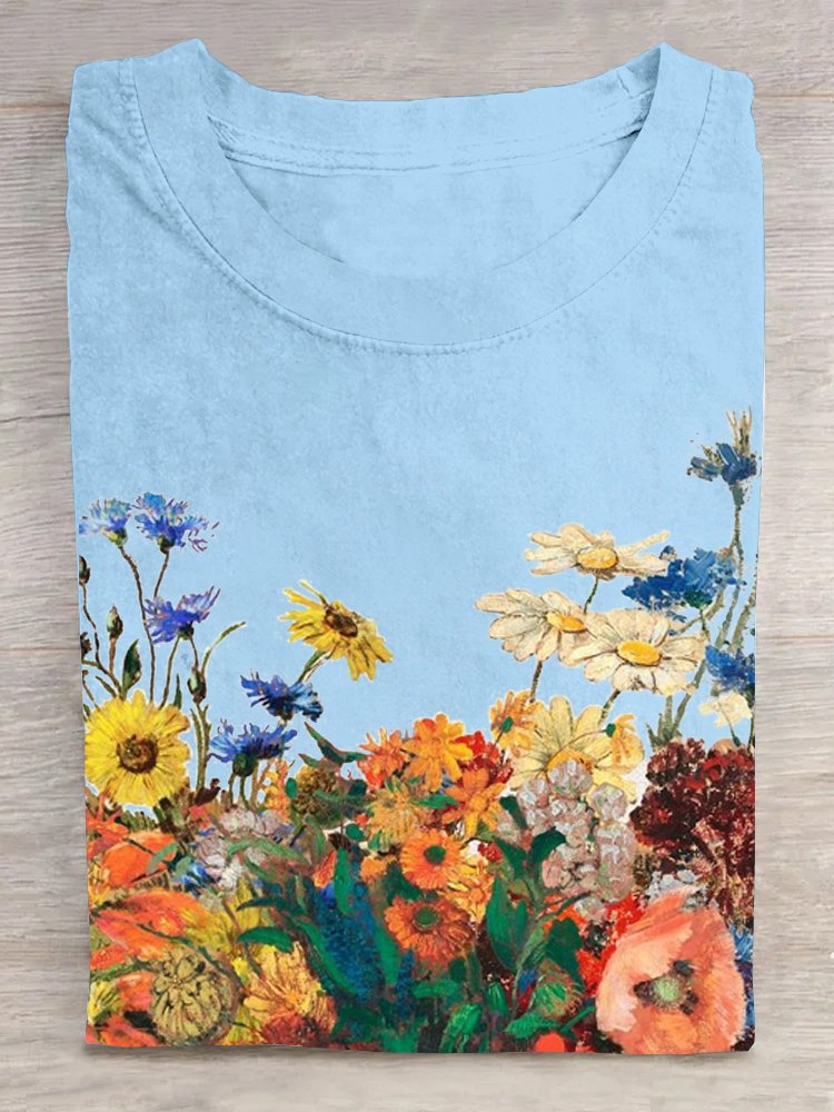 Casual Floral Crew Neck Short Sleeve T-shirt