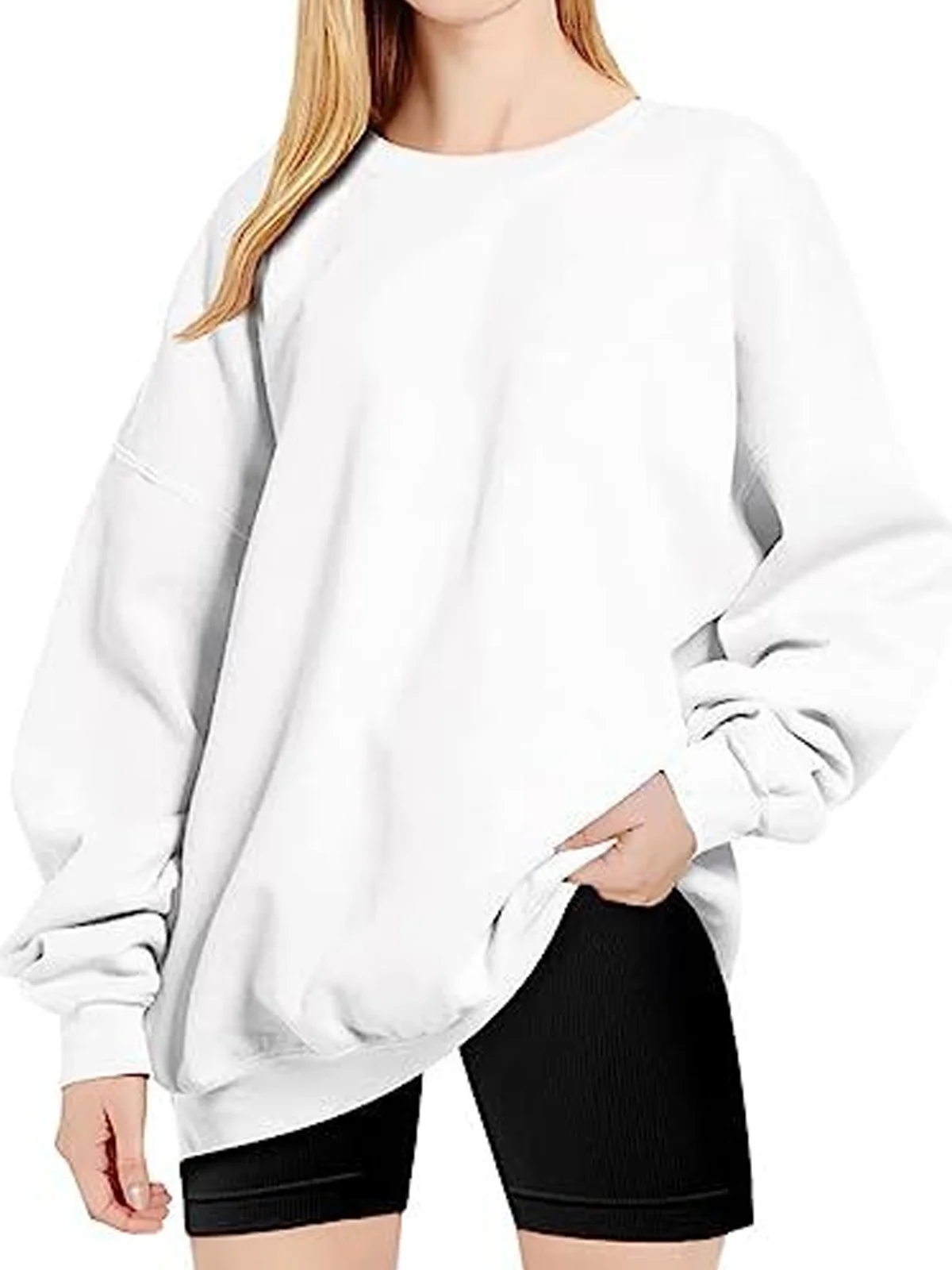 Casual Crew Neck Plain Sweatshirt