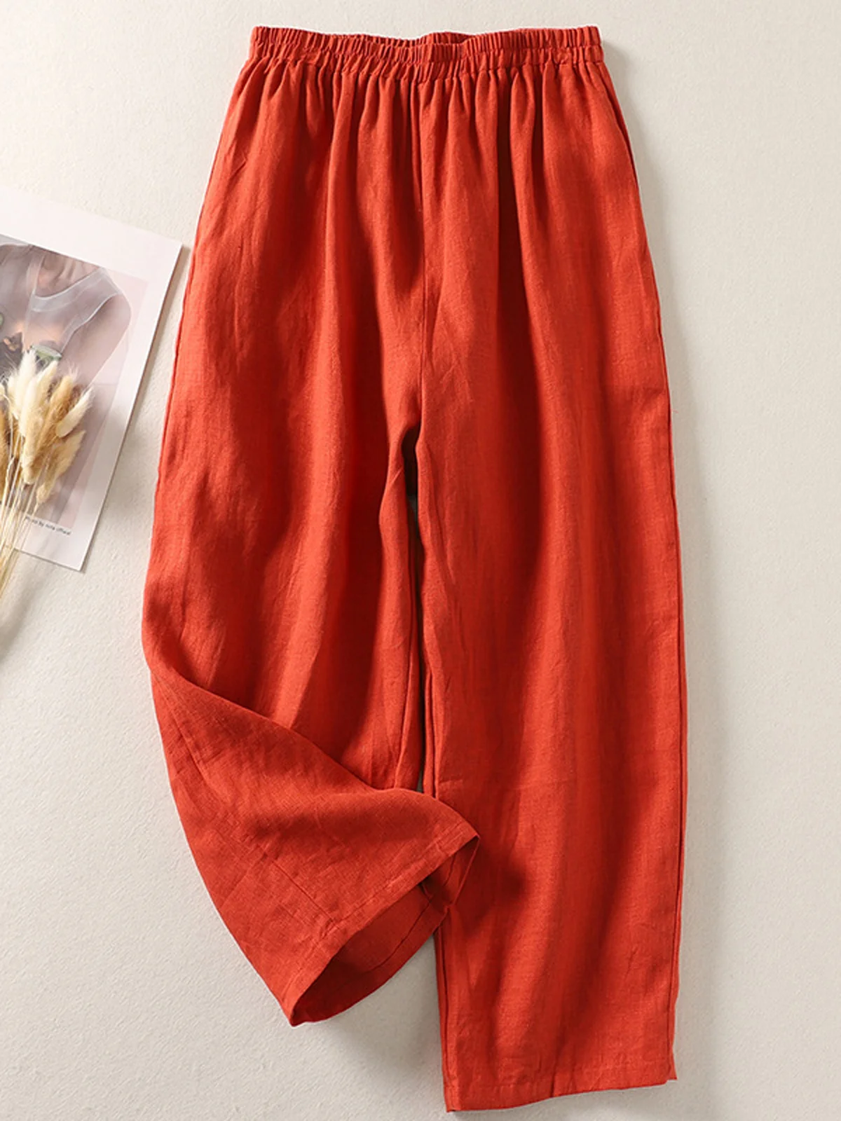 Women Casual Plain Cotton Loose Pants