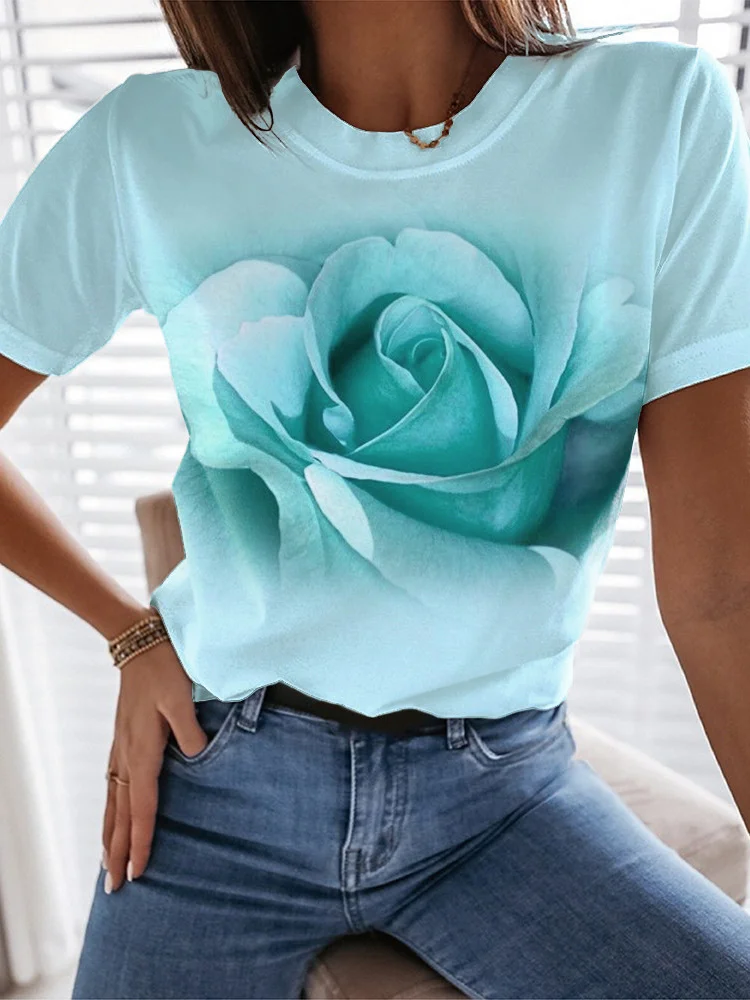 Casual Floral Crew Neck Short Sleeve T-shirt