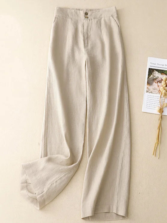 Women Caomfy Plain Cotton Linen Loose Long Pants