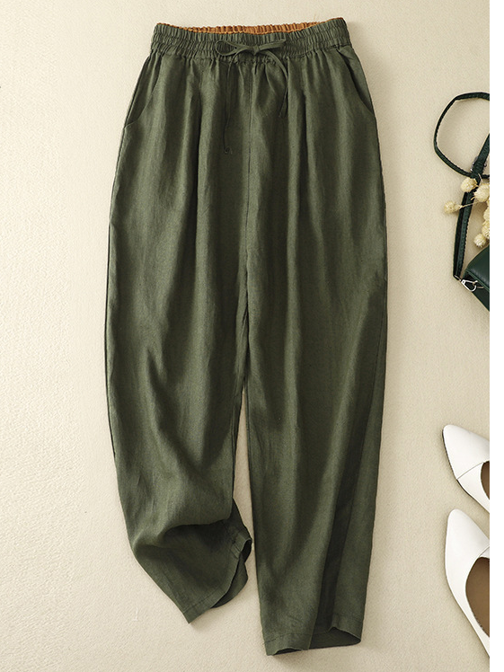 Women Casual Cotton Plain Loose Long Pants