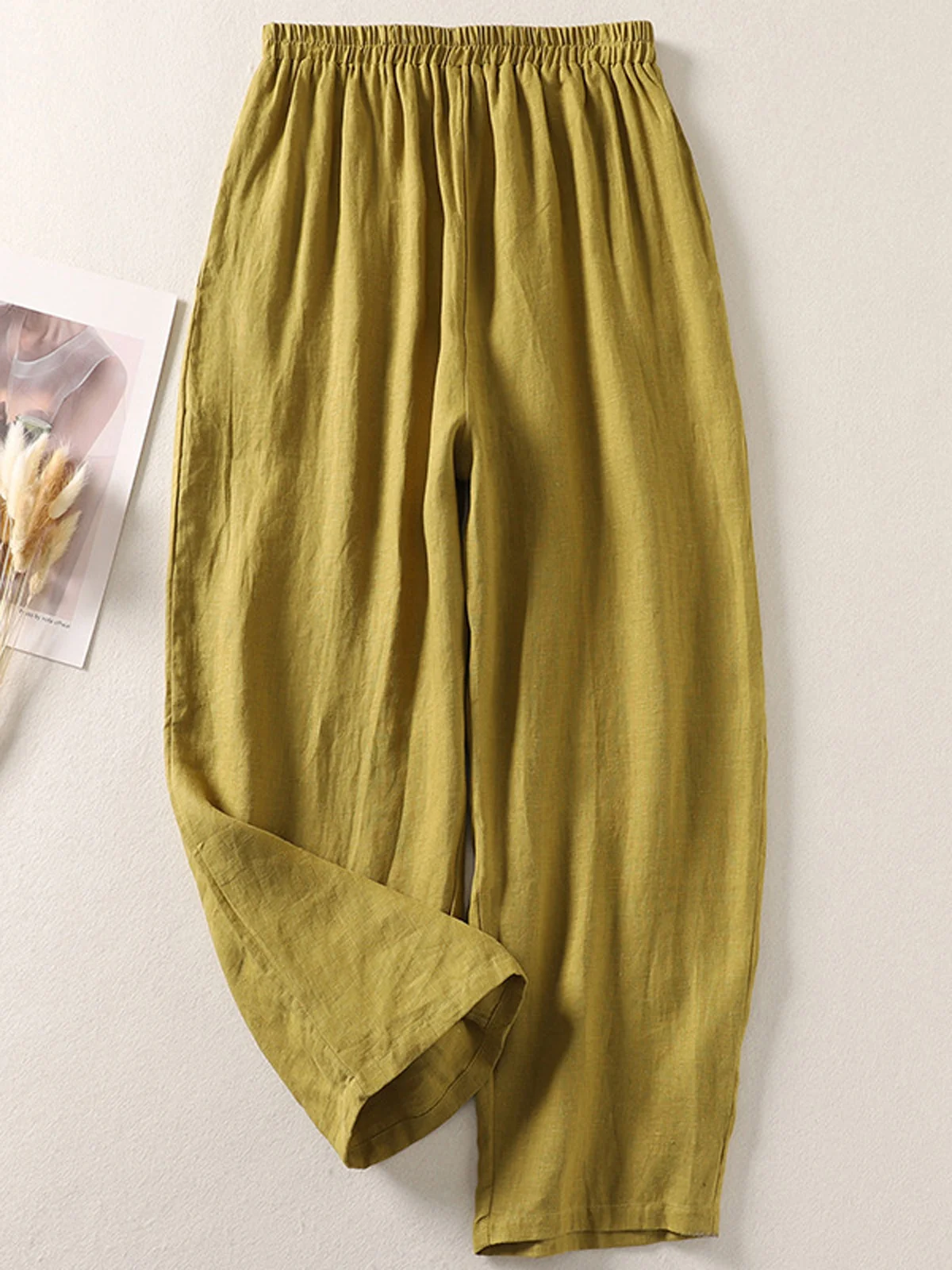 Women Casual Plain Cotton Loose Pants