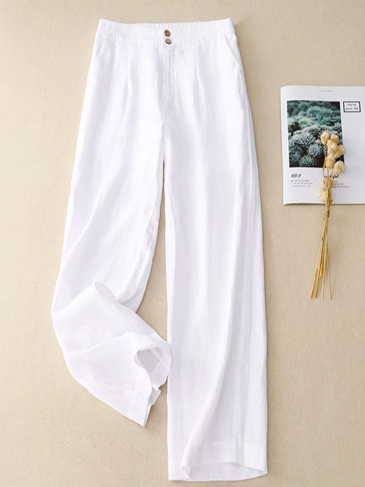 Women Caomfy Plain Cotton Linen Loose Long Pants