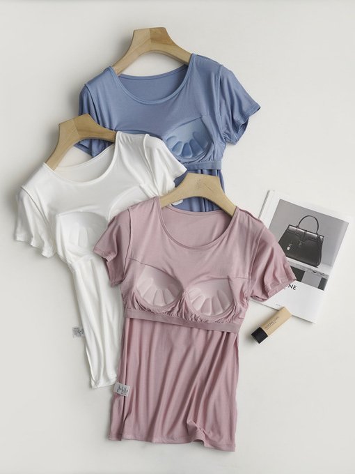 Cozy Built-in Bra Padded Push-Up Stretchable Modal T-shirt