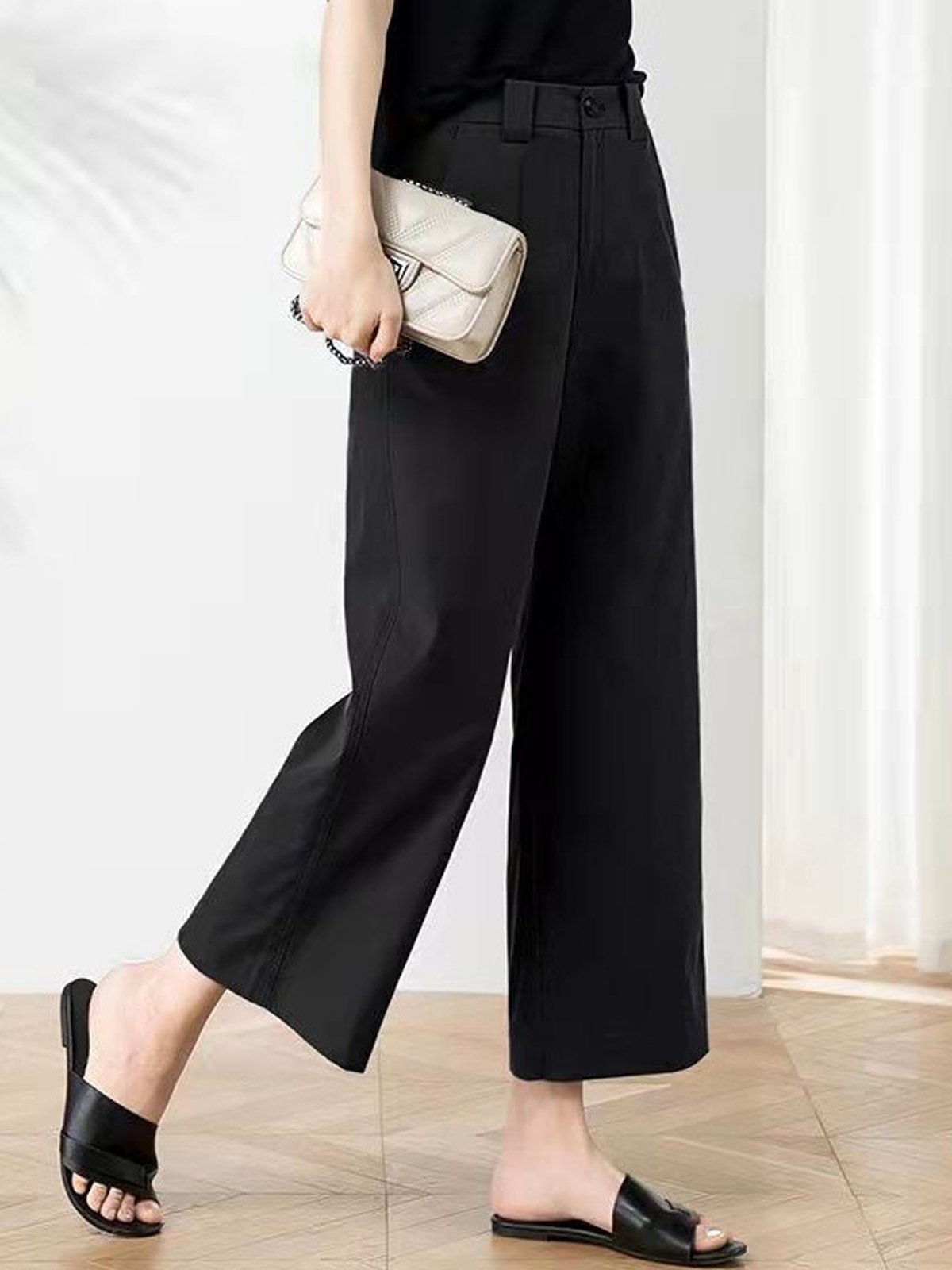 Women Casual Cotton Plain Loose Long Pants