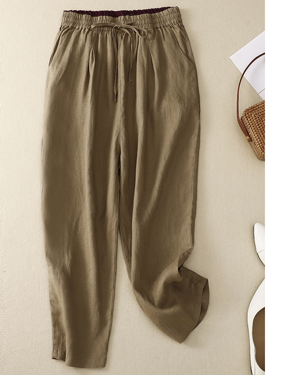 Women Casual Cotton Plain Loose Long Pants