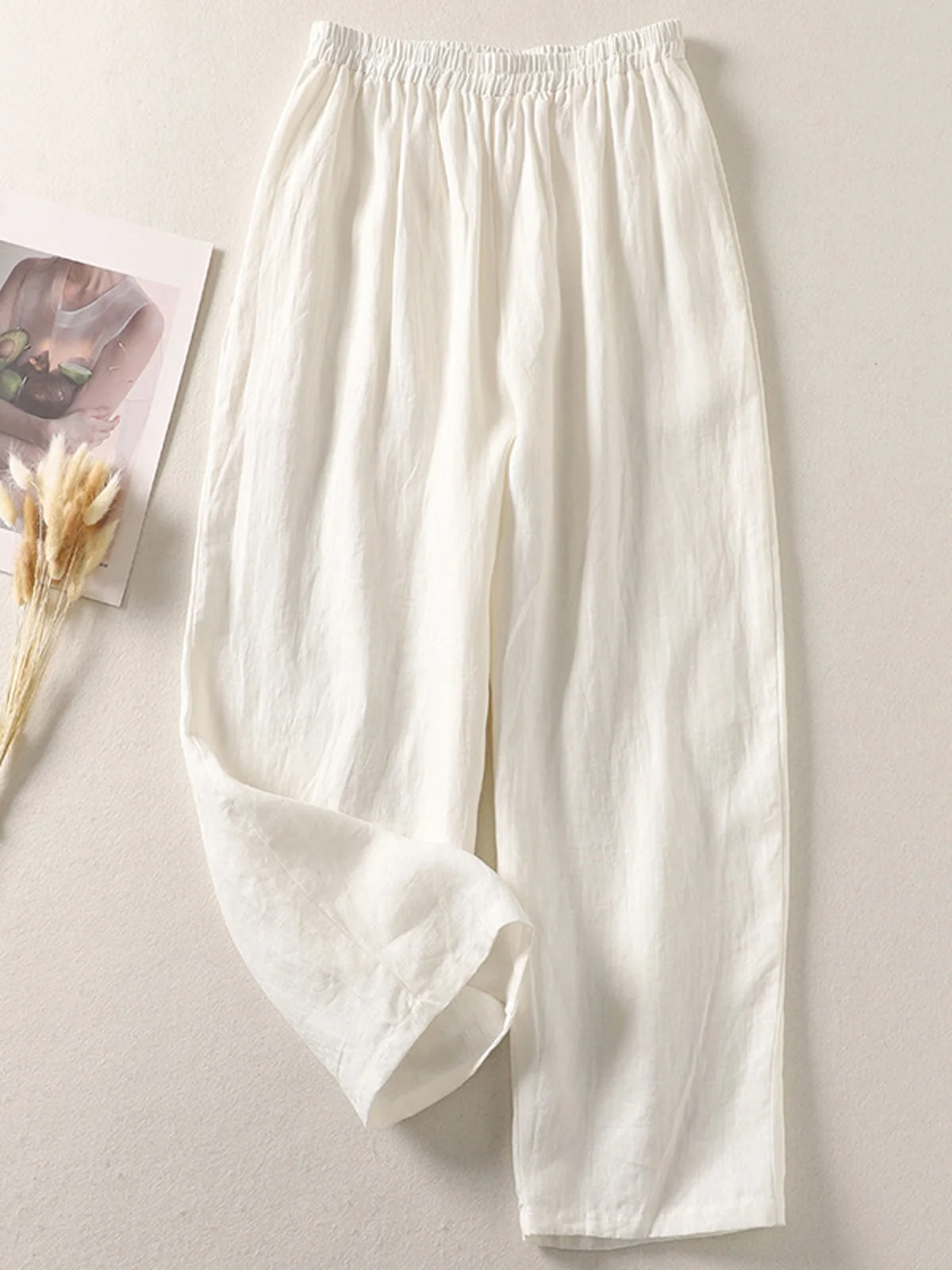 Women Casual Plain Cotton Loose Pants