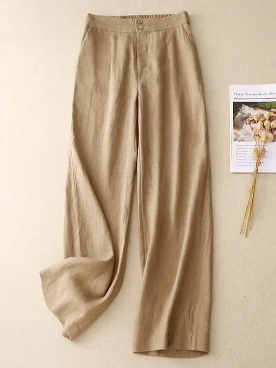 Women Caomfy Plain Cotton Linen Loose Long Pants