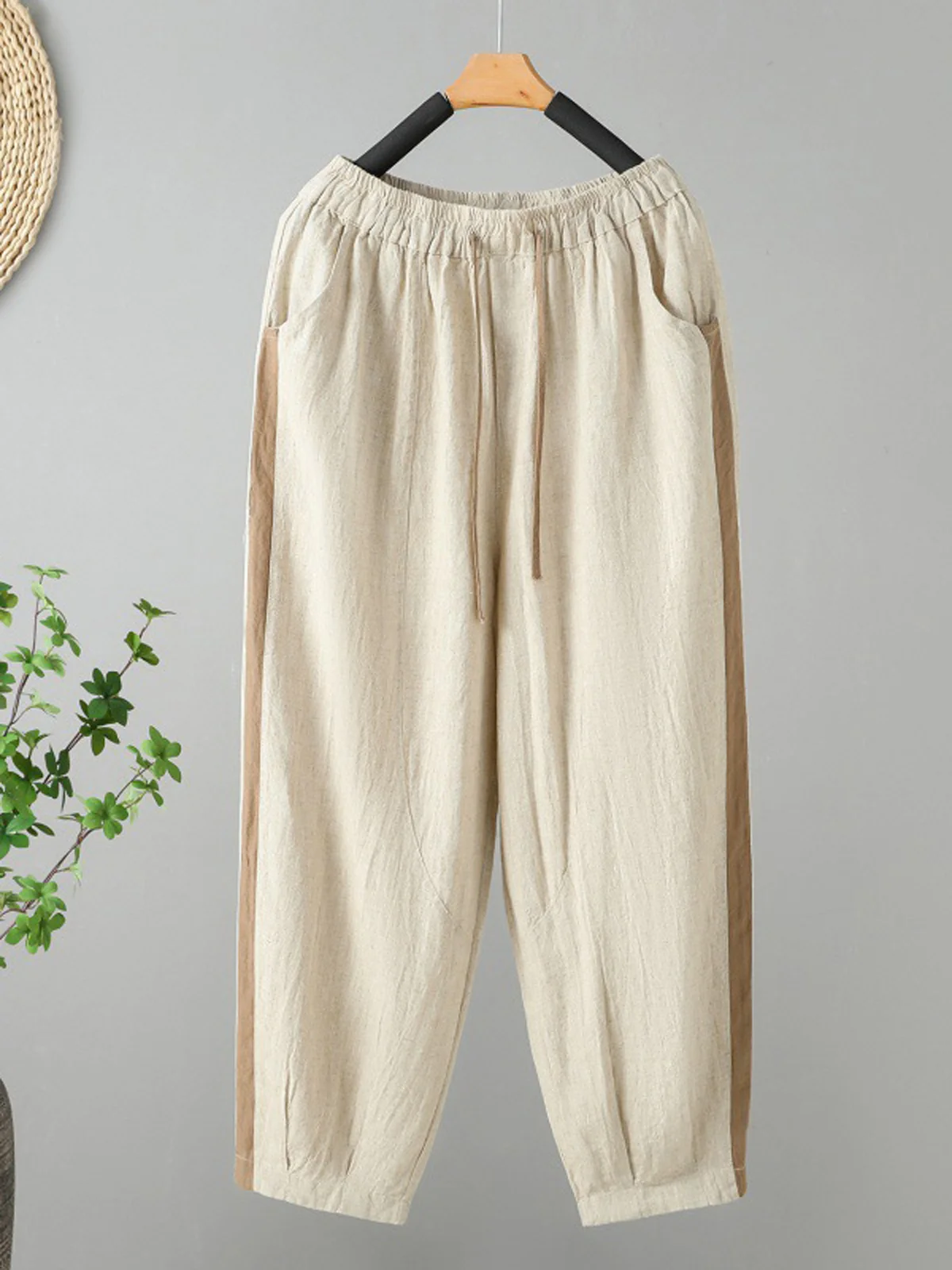 Women Comfy Plain Cotton Loose Long Pants