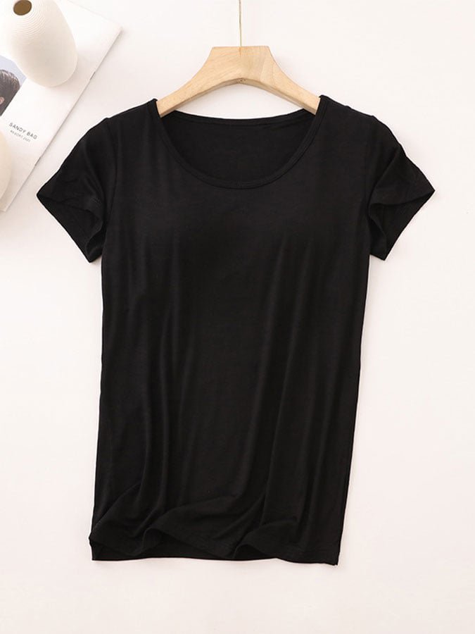 Cozy Built-in Bra Padded Push-Up Stretchable Modal T-shirt