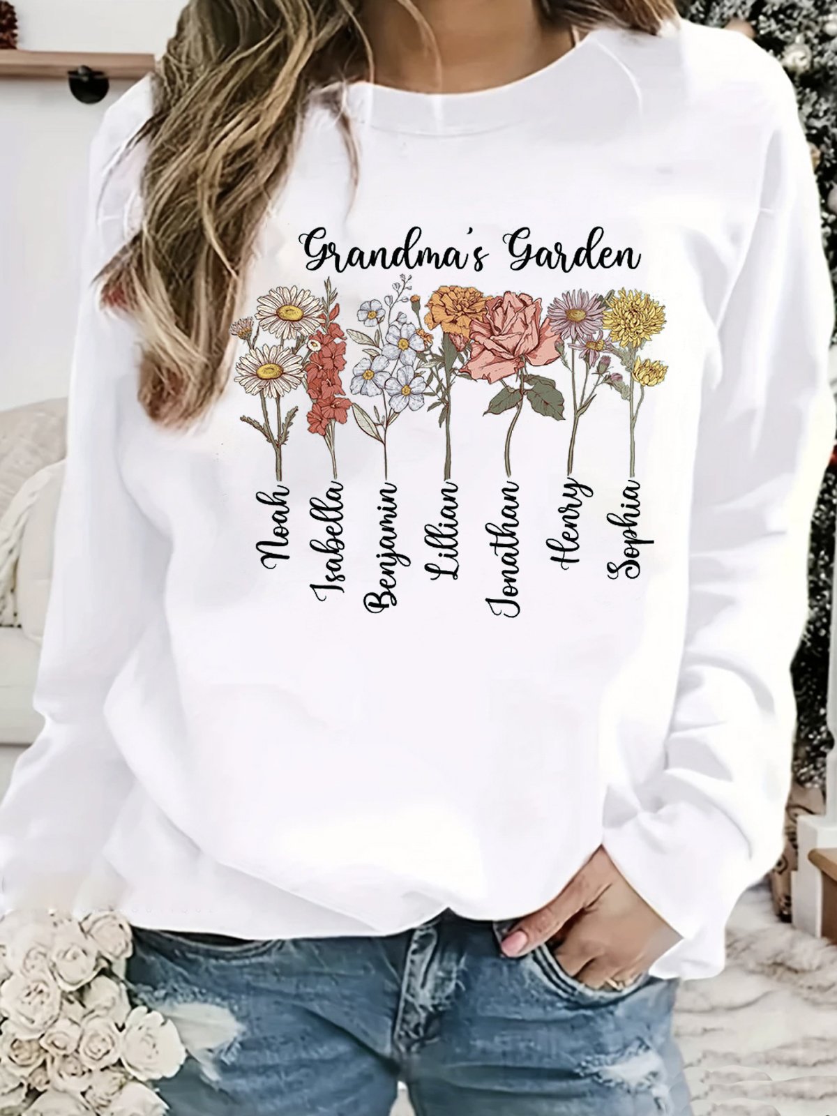 Casual Crew Neck Floral Sweatshirt