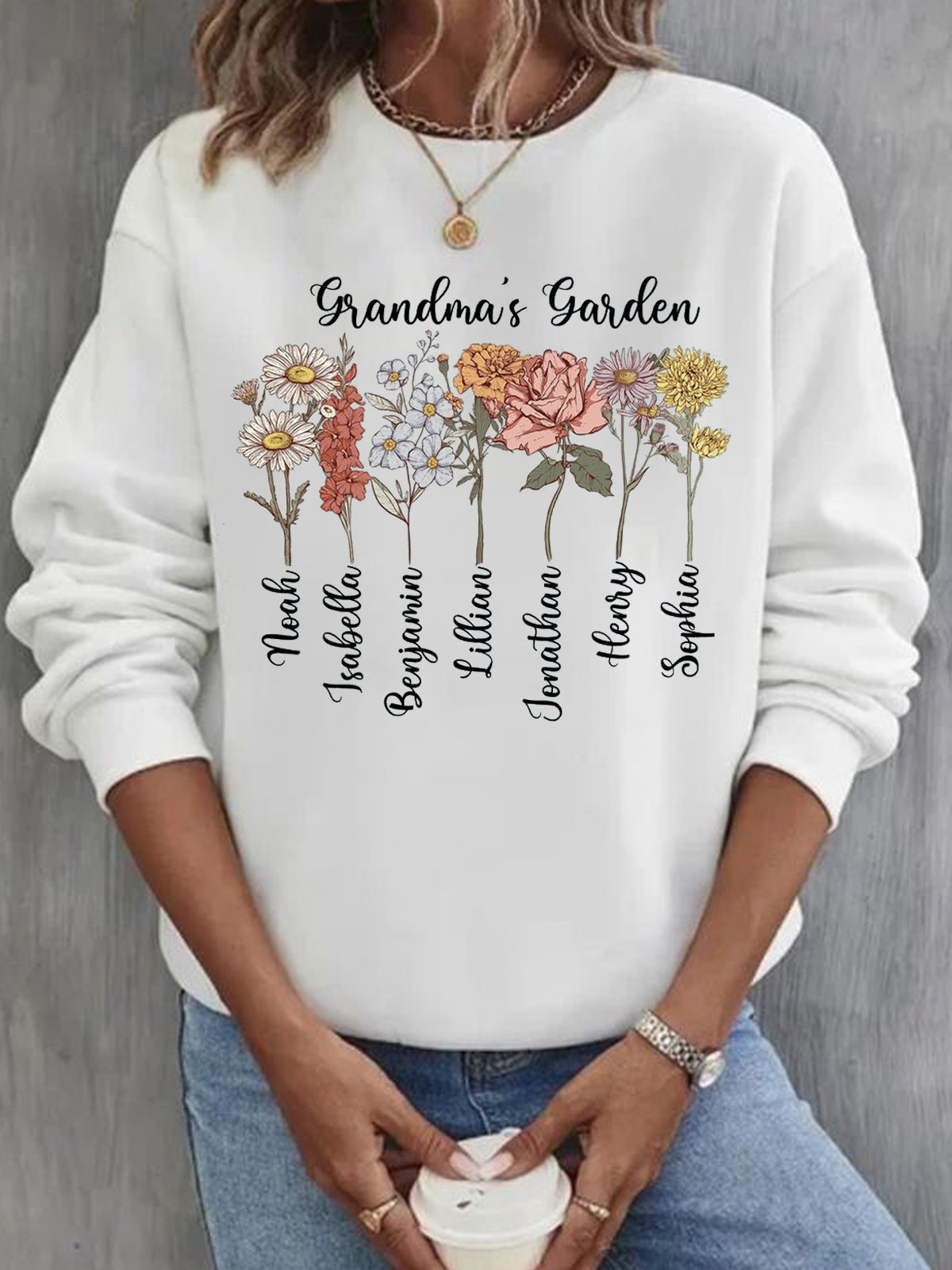 Casual Crew Neck Floral Sweatshirt