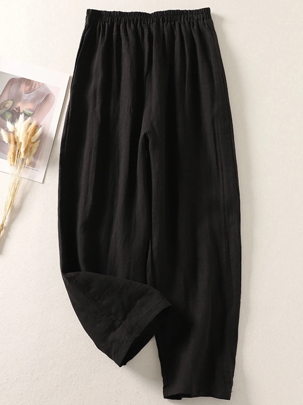 Women Casual Plain Cotton Loose Pants