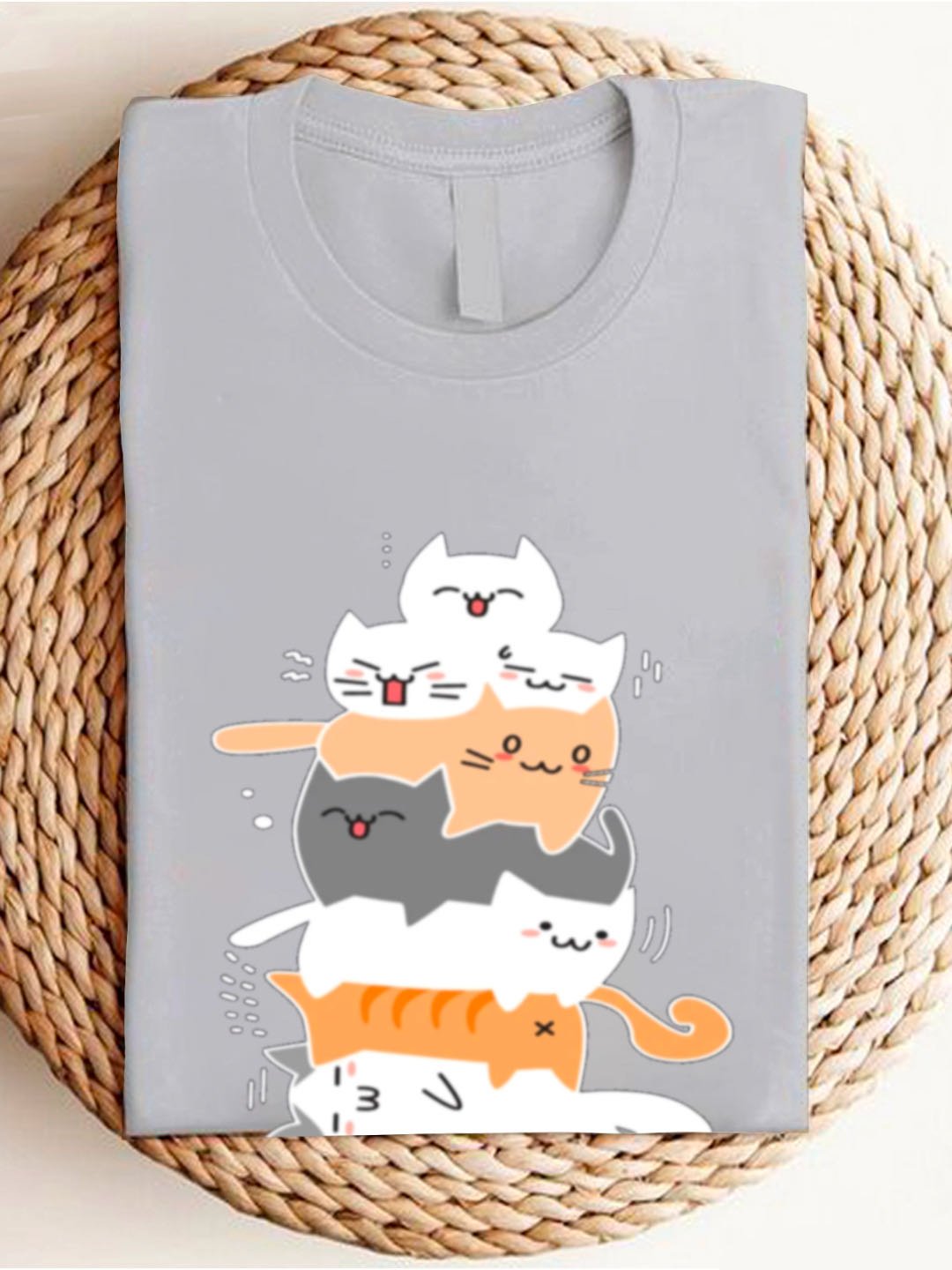 Casual Cat Crew Neck Long Sleeve T-shirt