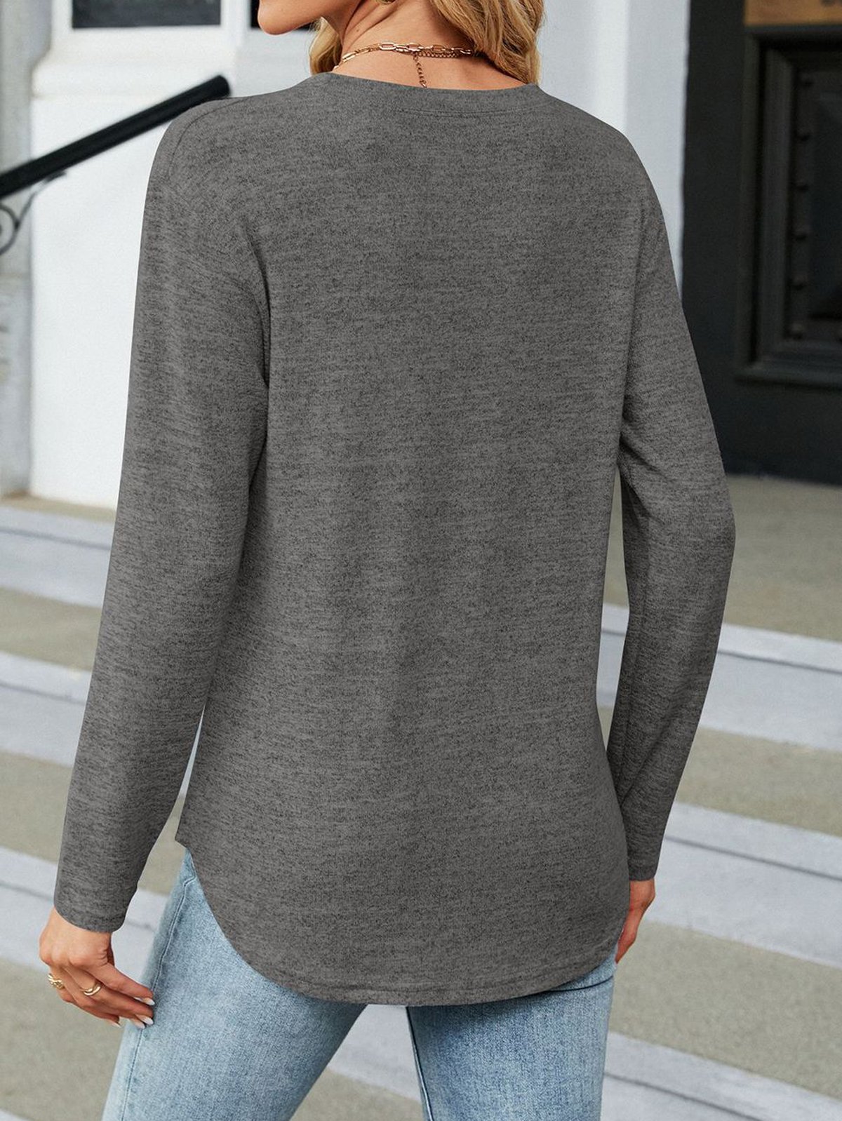 Casual Plain Crew Neck Long Sleeve T-shirt