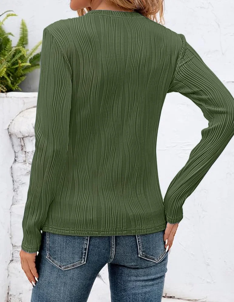 Crew Neck Long Sleeve Plain Regular Micro-Elasticity Loose Blouse For Women