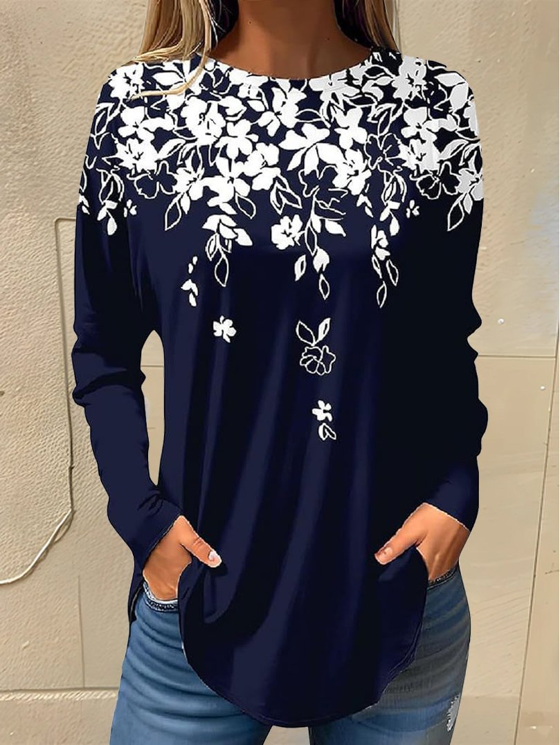 Casual Floral Crew Neck Long Sleeve T-shirt